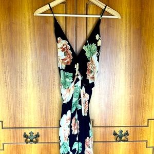 Reformation Black Silk Flower Print Dress
